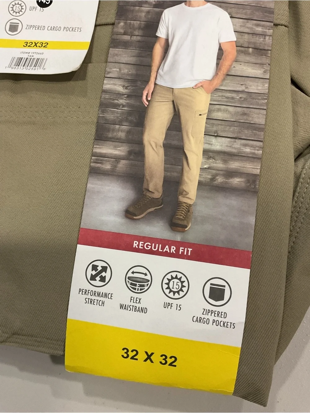 Wrangler Mens Regular Fit Cargo Pants Tan Performance Stretch 32x32 NEW